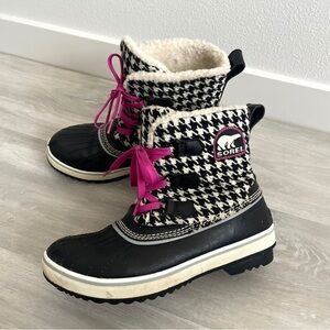 Sorel Tivoli Tweed Ankle Houndstooth Lace Up Faux Fur Lined Waterproof S…